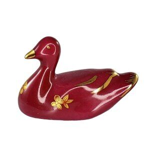 Limoges Castel France Miniature Duck Cranberry Maroon Figurine